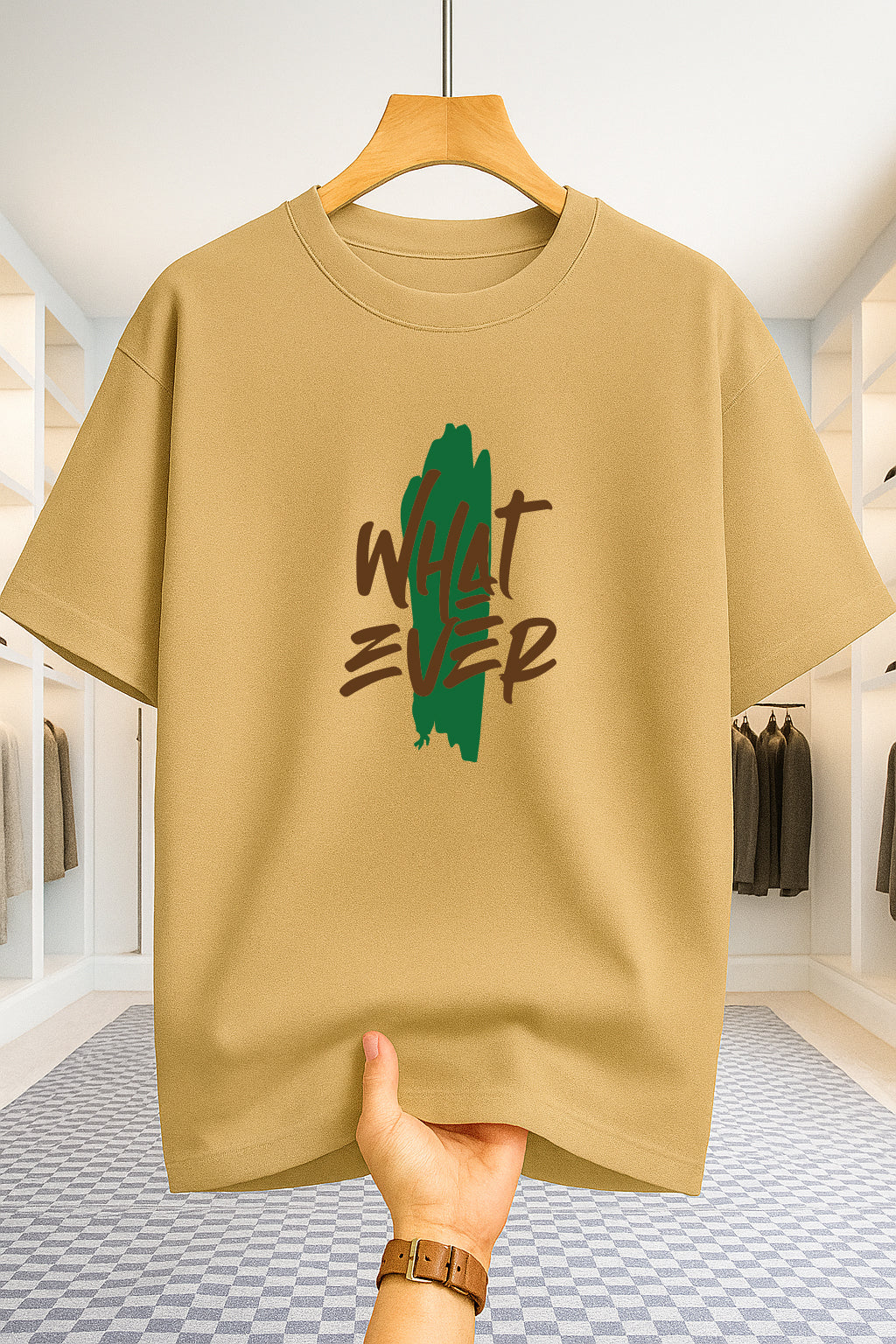 Drop Shoulder T-shirt - What Ever - Beige