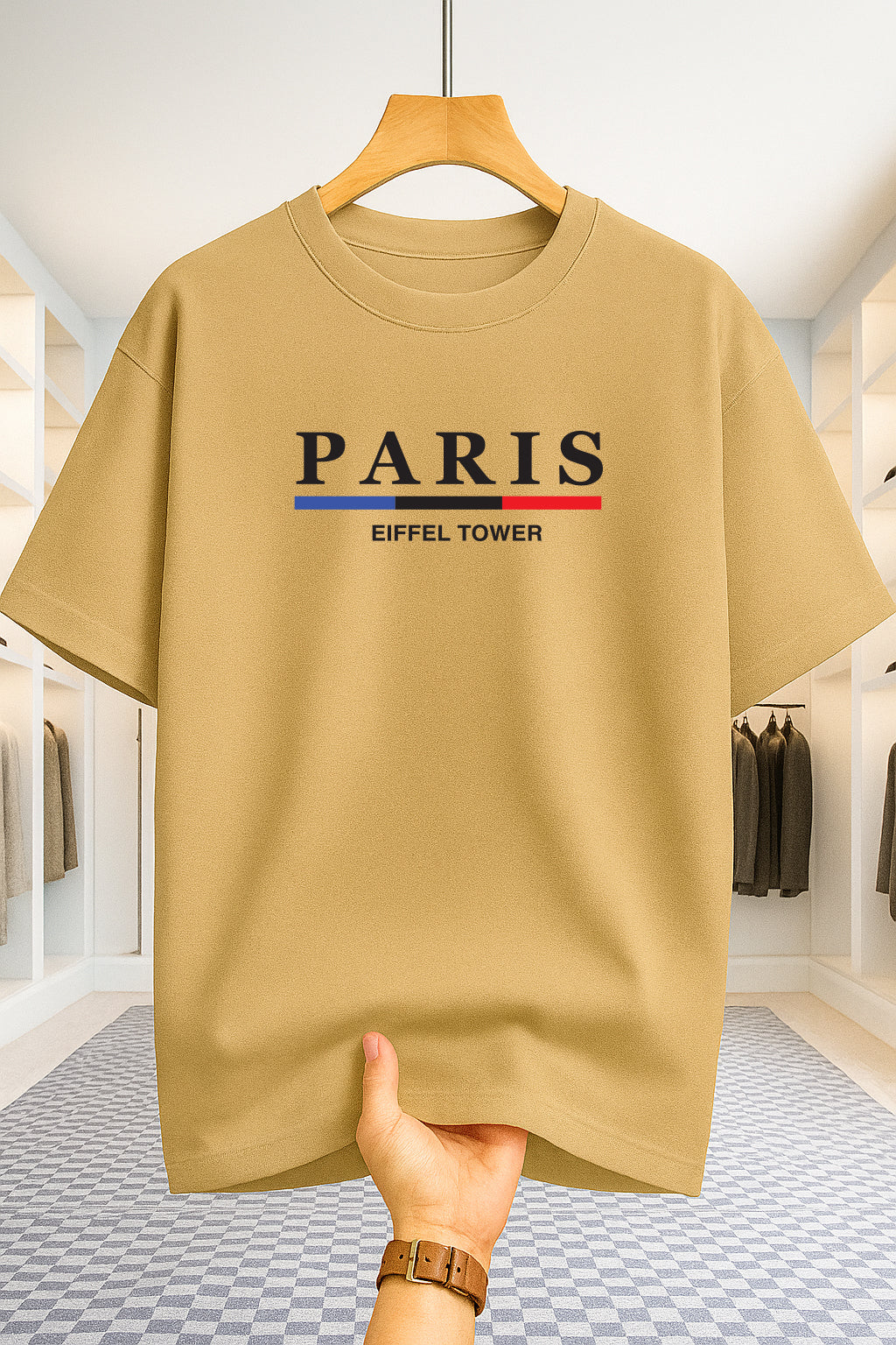 Drop Shoulder T-shirt - Paris Stripe - Beige