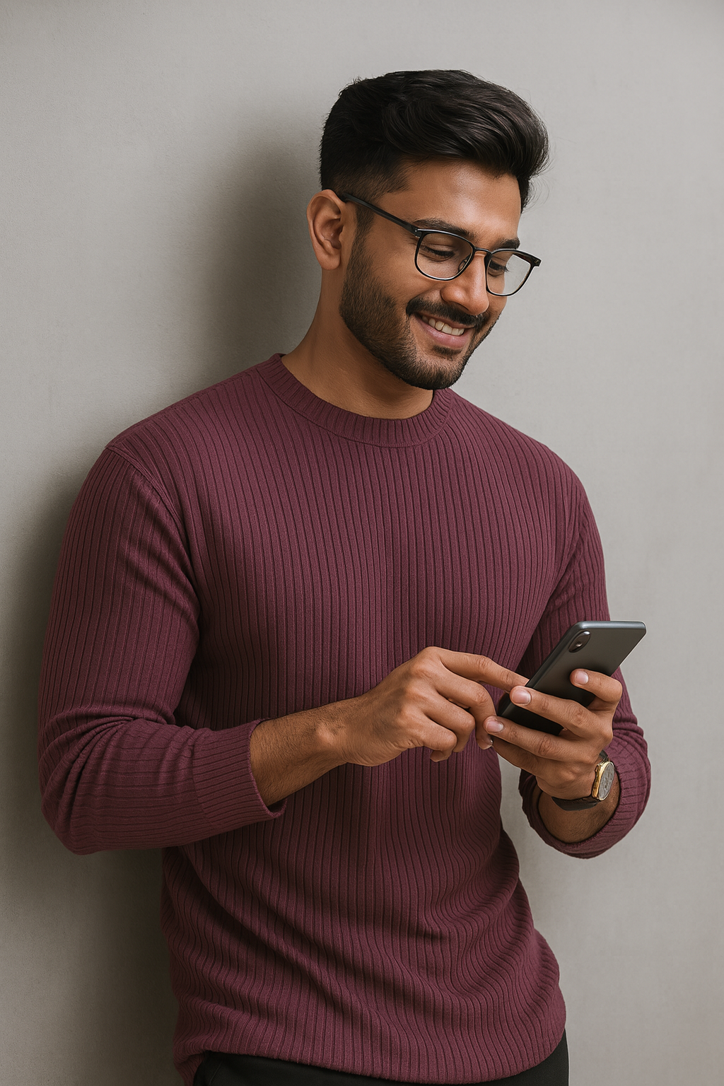 Premium RIB Cotton Full Sleeve T-shirt - Deep Ruby