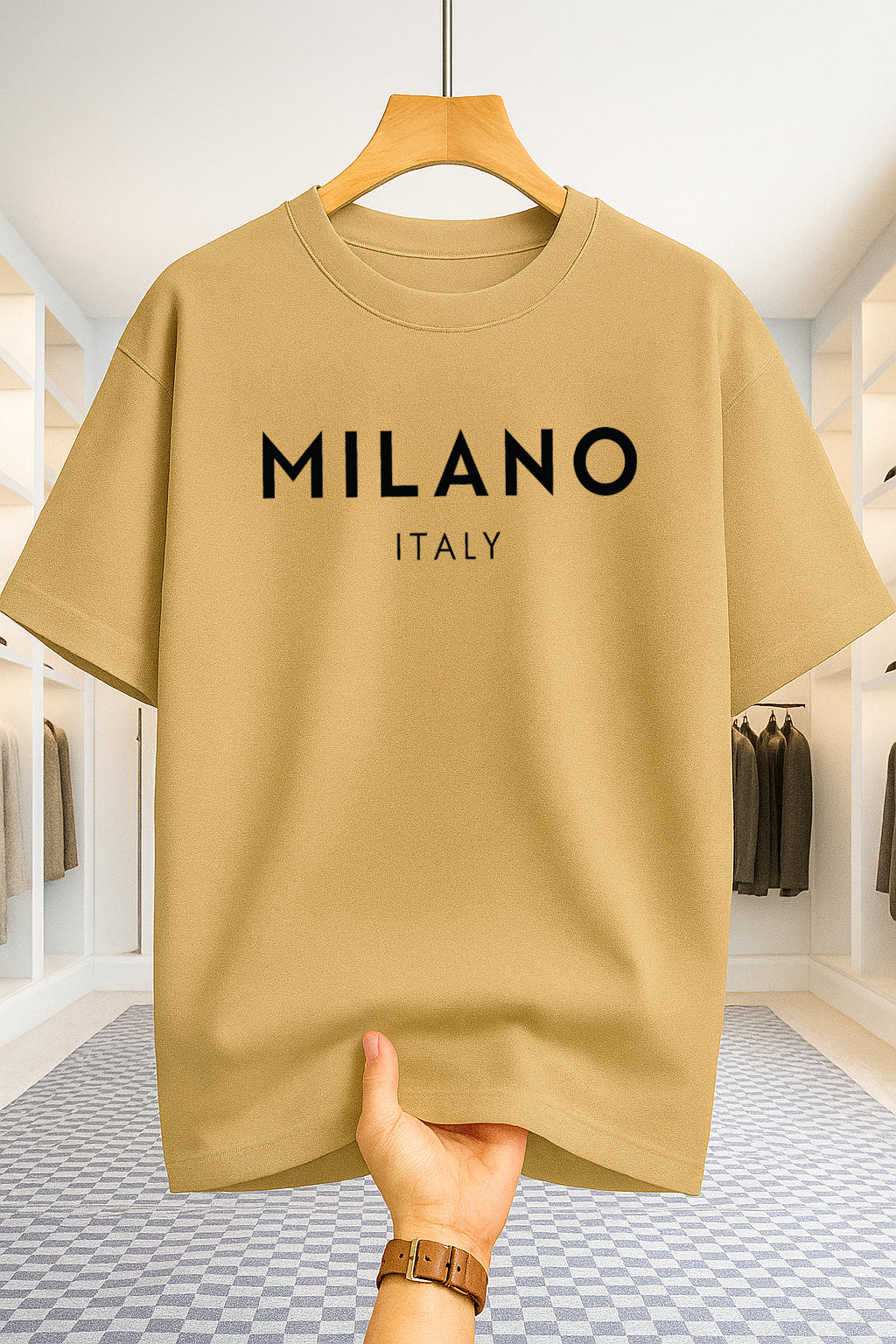Drop Shoulder T-shirt - Milano Italy - Beige