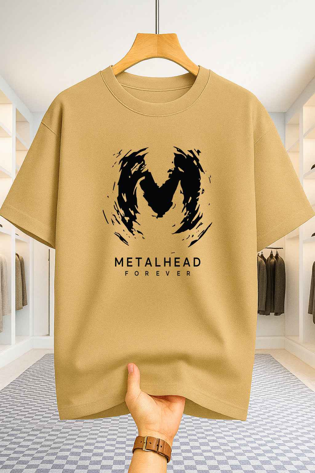 Drop Shoulder T-shirt - Metalhead - Beige