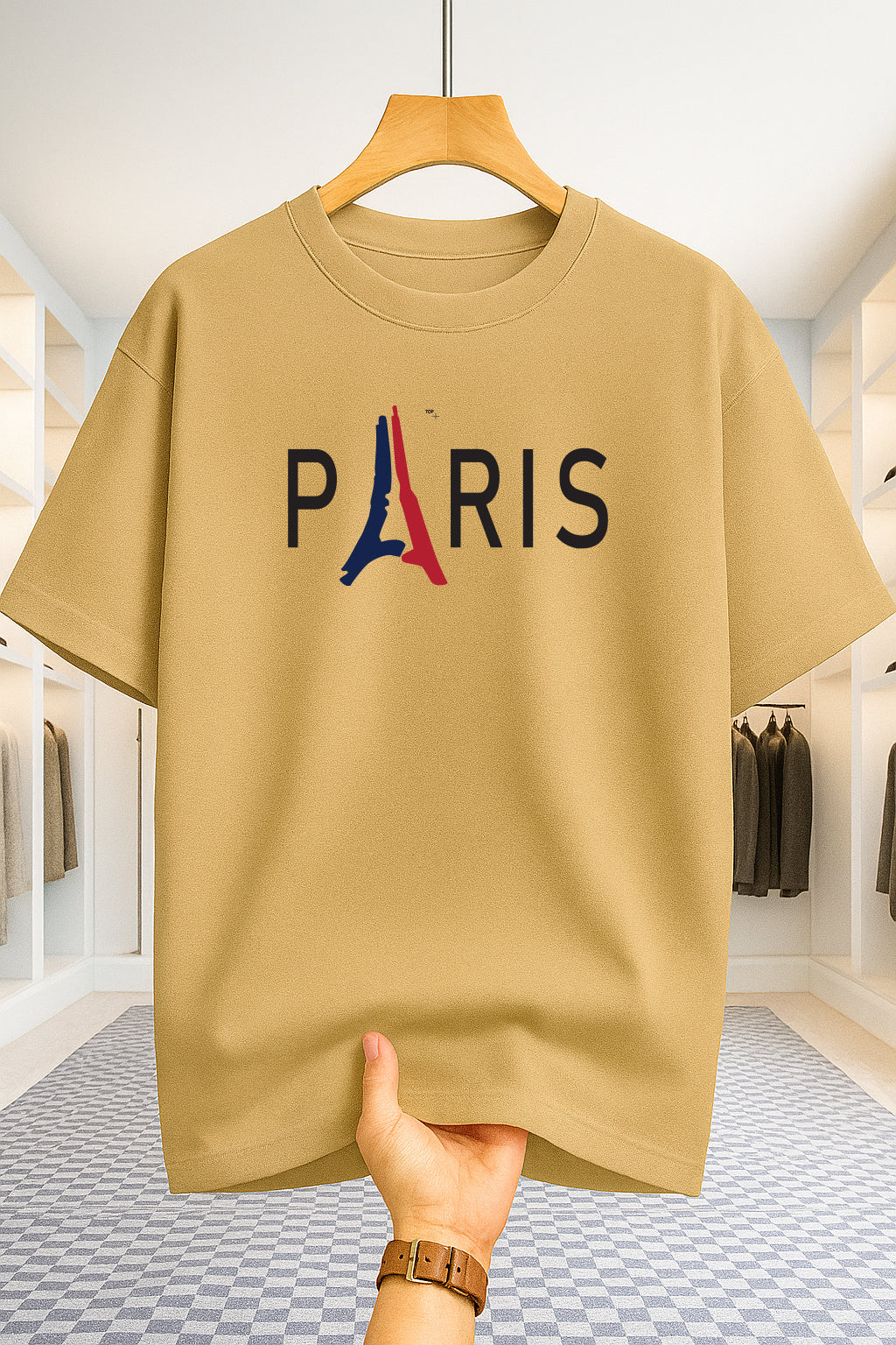 Drop Shoulder T-shirt - Paris 2 - Beige