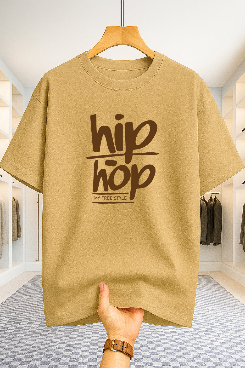 Drop Shoulder T-shirt - HipHop - Beige