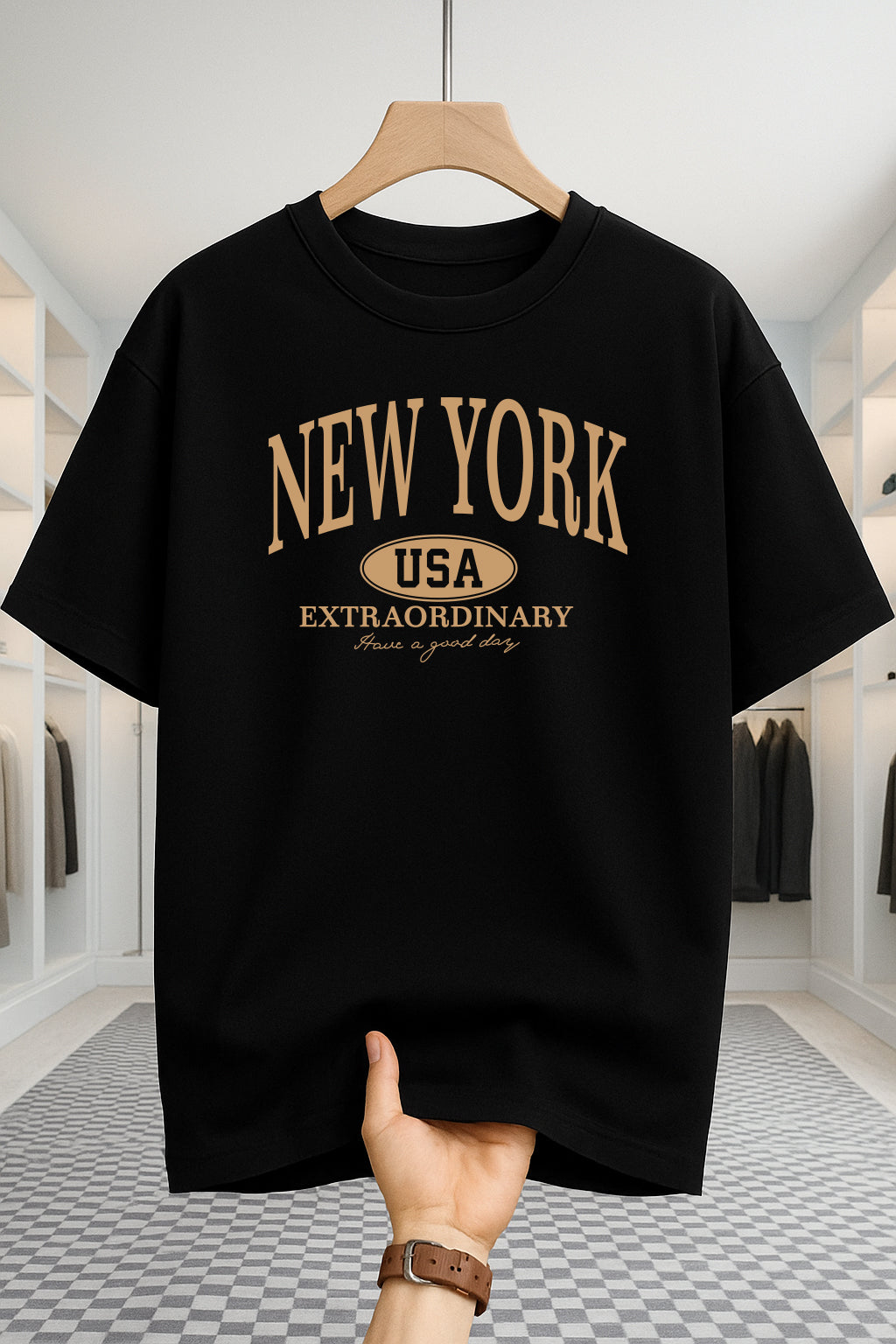 Drop Shoulder T-shirt - NewYork USA - Black