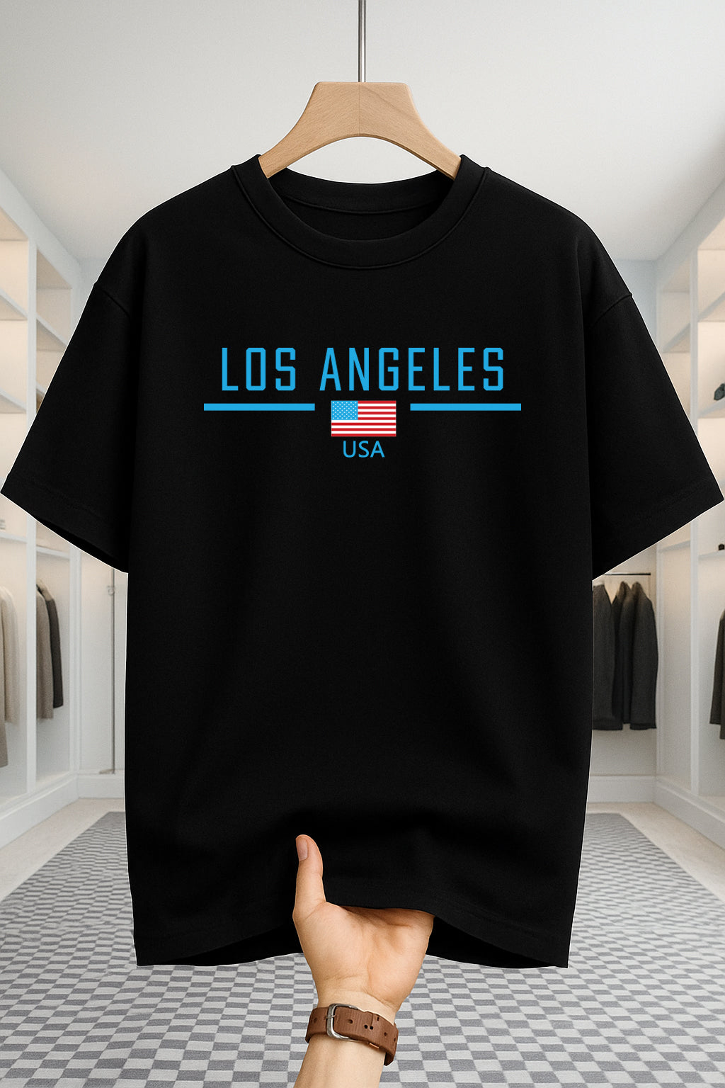 Drop Shoulder T-shirt - Los Angeles USA - Black