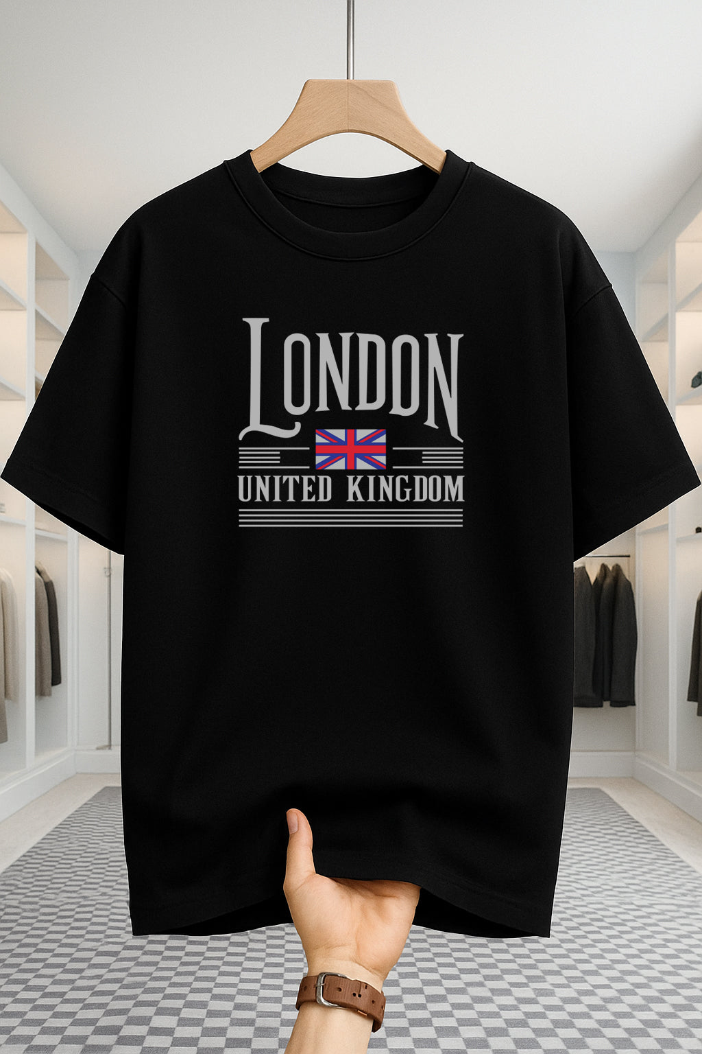 Drop Shoulder T-shirt - London UK Flag - Black