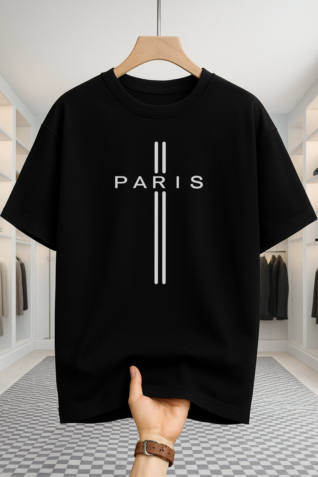 Drop Shoulder T-shirt - Paris - Black