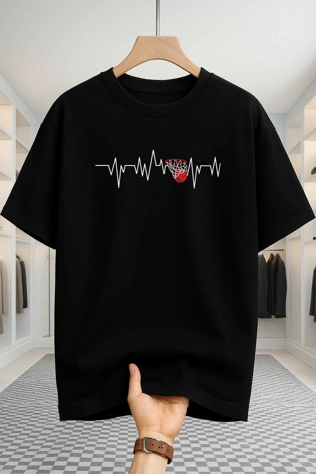 Drop Shoulder T-shirt - Heart Rate - Black