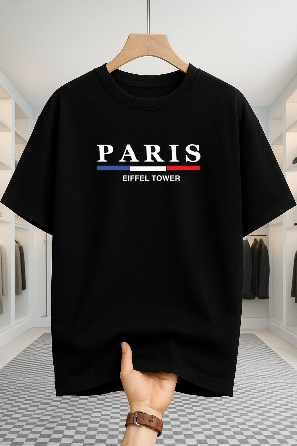 Drop Shoulder T-shirt - Paris Stripe - Black