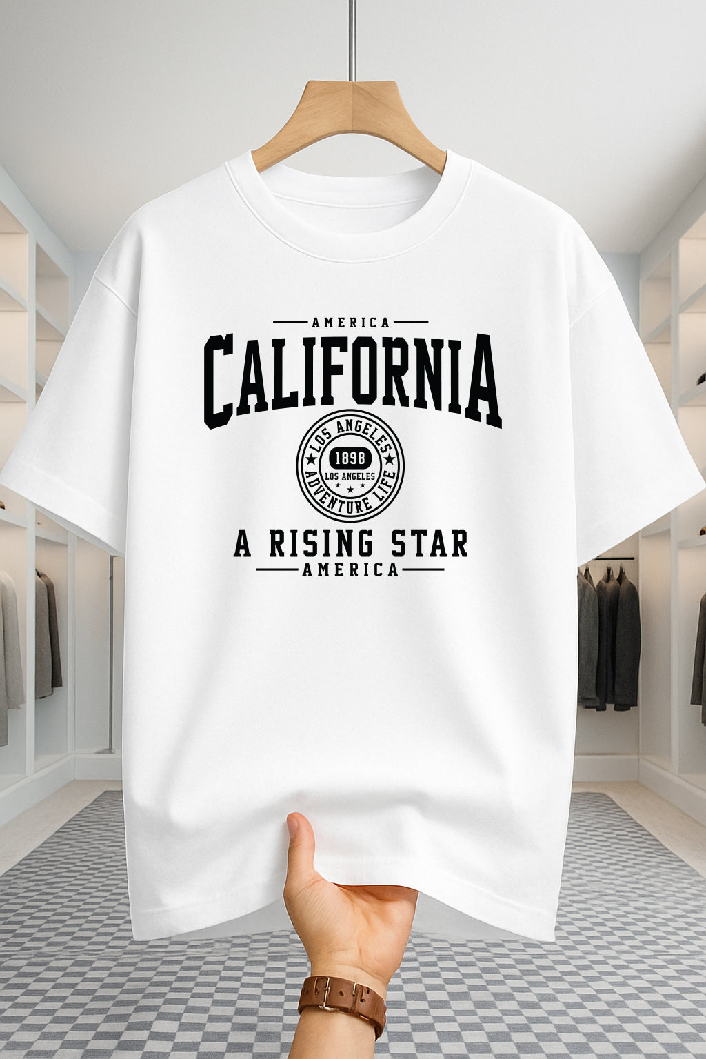 Drop Shoulder T-shirt - California U.S.A - White