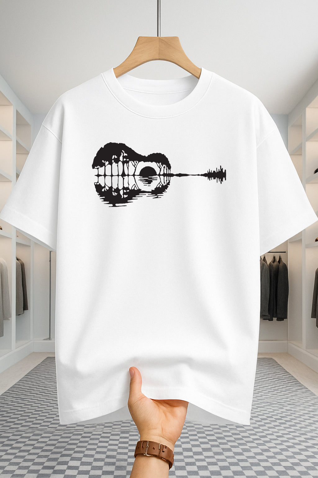 Drop Shoulder T-shirt - Guitar - White