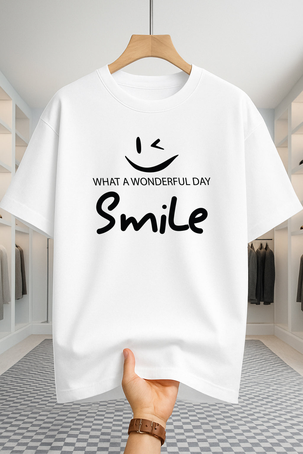 Drop Shoulder T-shirt - Smile - White