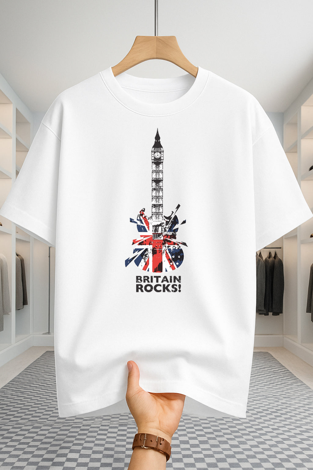 Drop Shoulder T-shirt - Britain Rocks - White