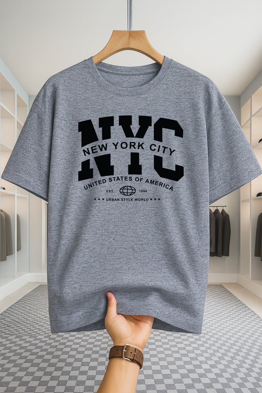 Drop Shoulder T-shirt - NewYork City - Ash