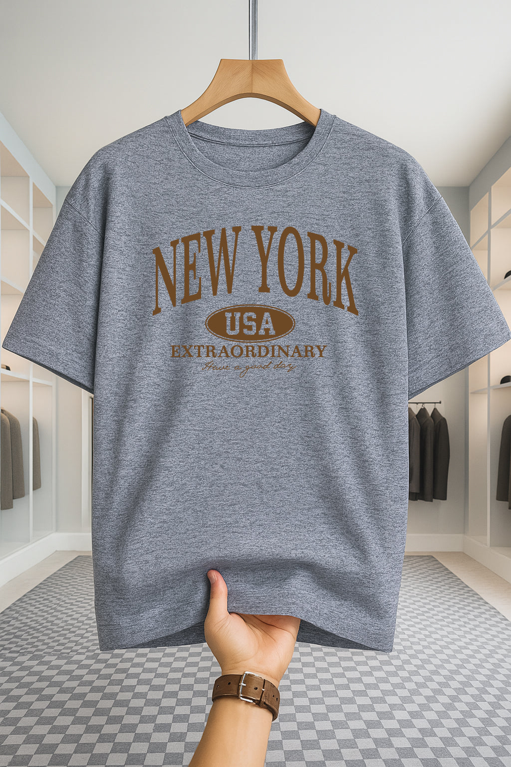 Drop Shoulder T-shirt - NewYork USA - Ash