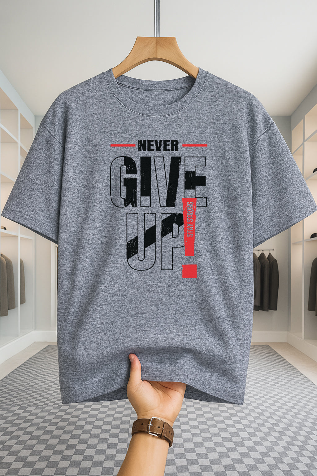 Drop Shoulder T-shirt - Never Give UP - Ash