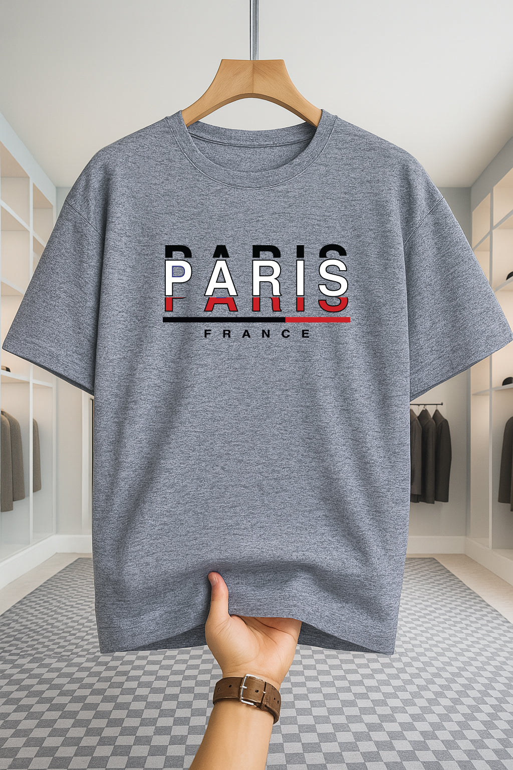 Drop Shoulder T-shirt - Paris F.R.A.N.C.E - Ash