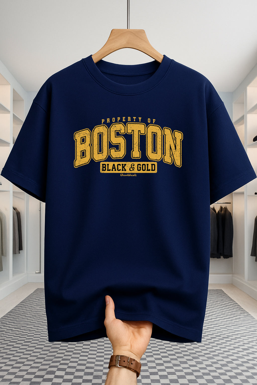 Drop Shoulder T-shirt - Boston - Navy Blue