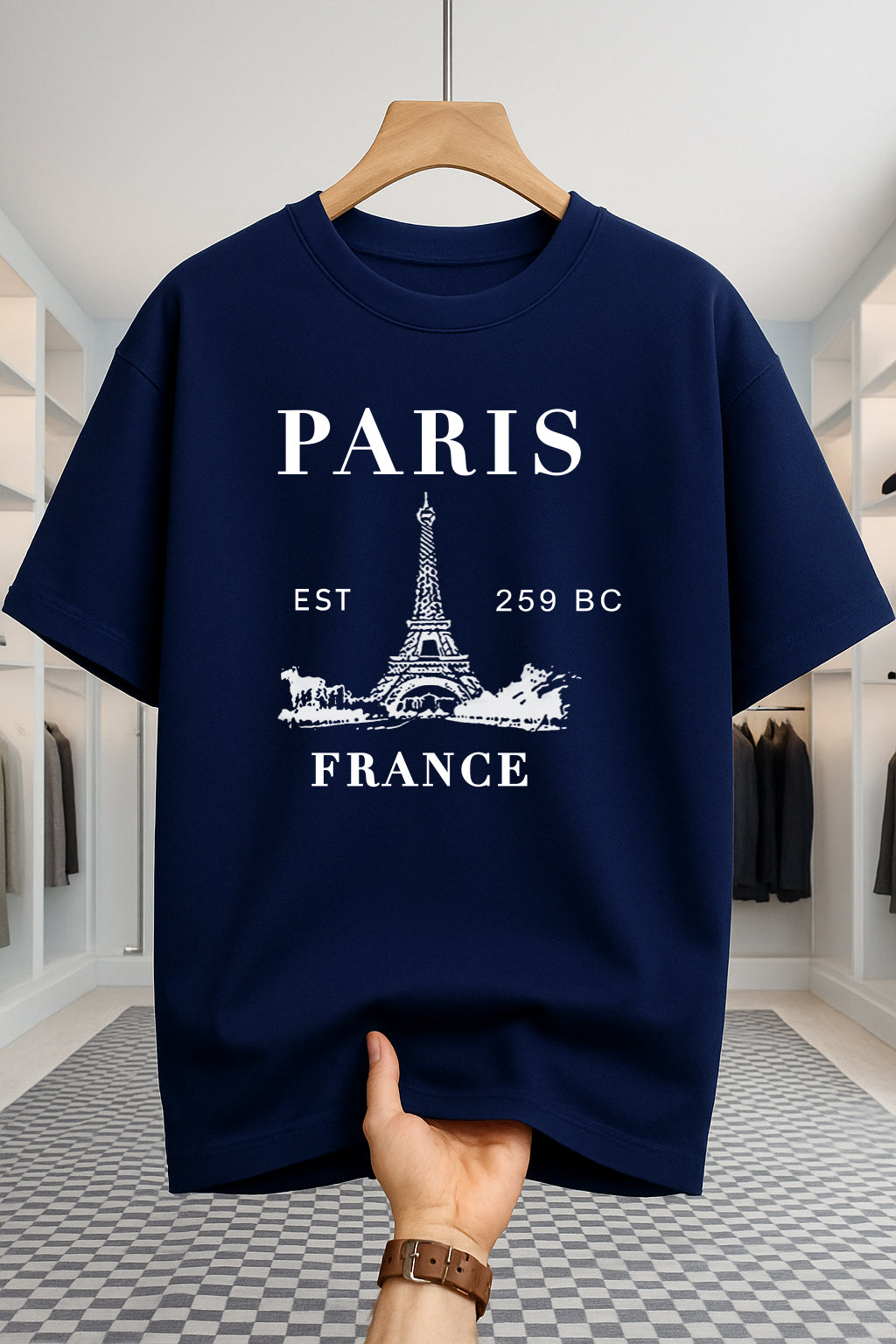 Drop Shoulder T-shirt - Paris France - Navy Blue