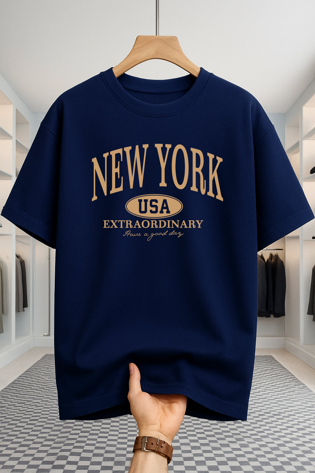 Drop Shoulder T-shirt - NewYork USA - Navy Blue