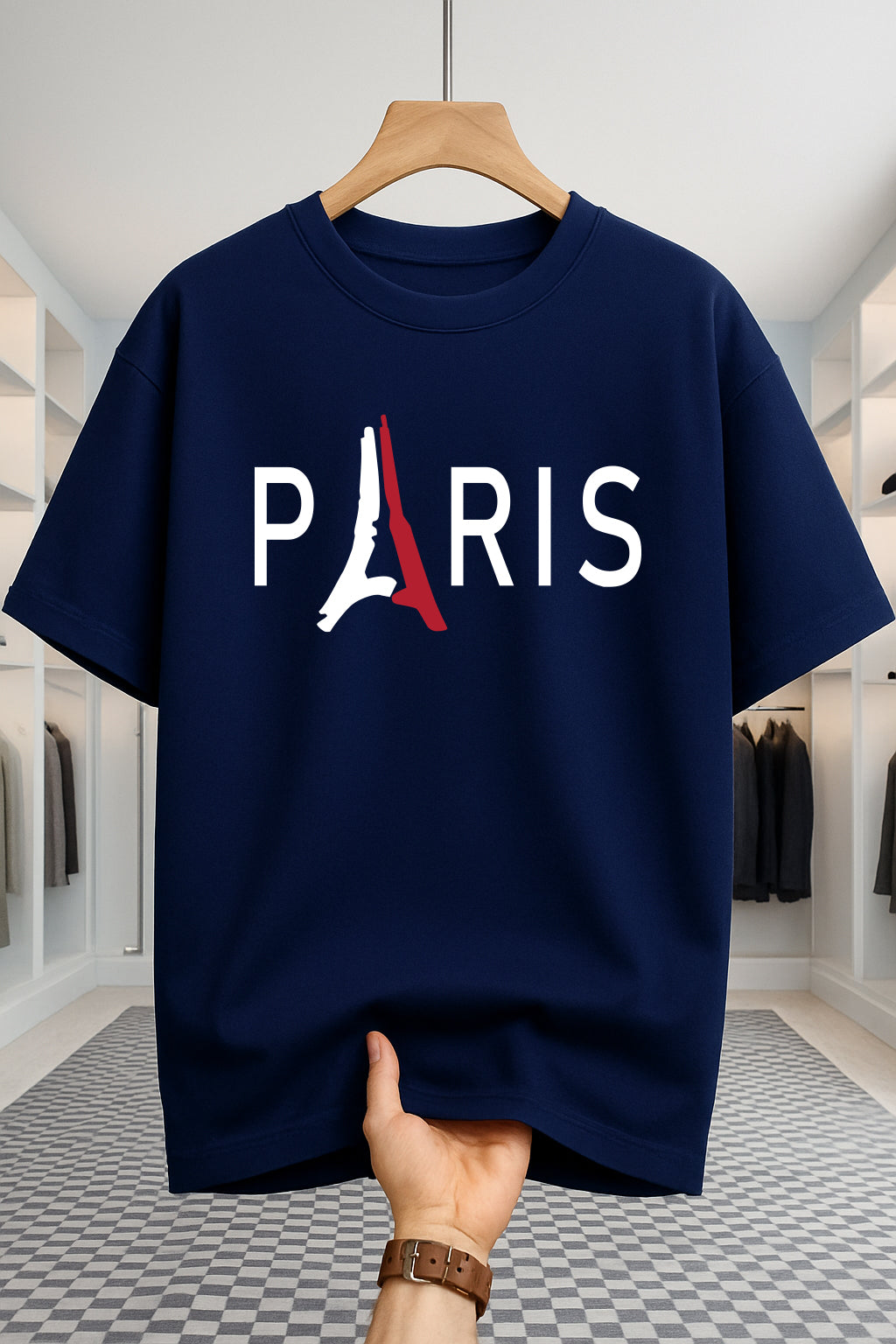 Drop Shoulder T-shirt - Paris 2 - Navy Blue