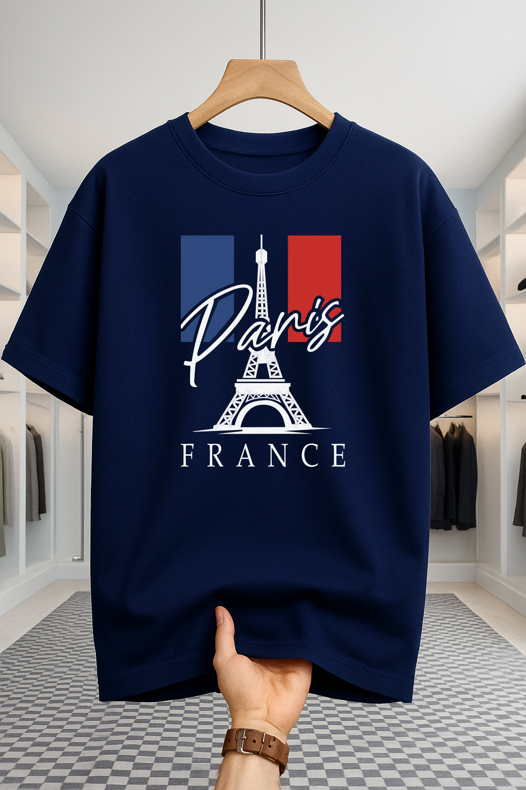 Drop Shoulder T-shirt - Paris Tower - Navy Blue
