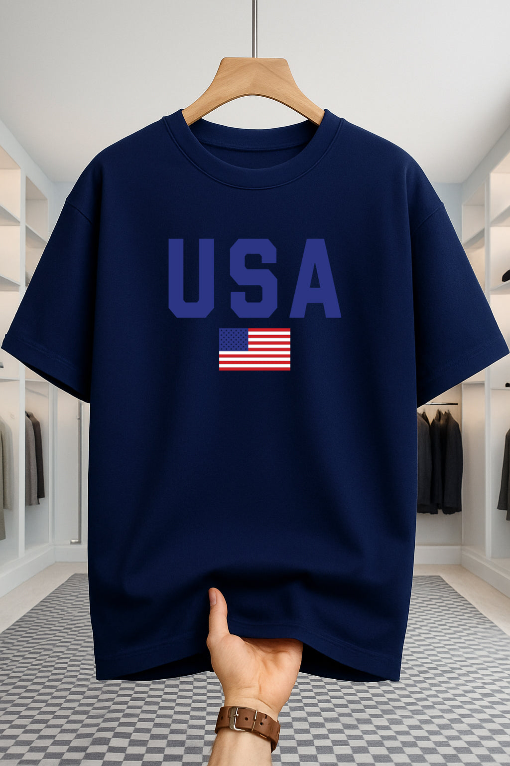 Drop Shoulder T-shirt - USA - Navy Blue