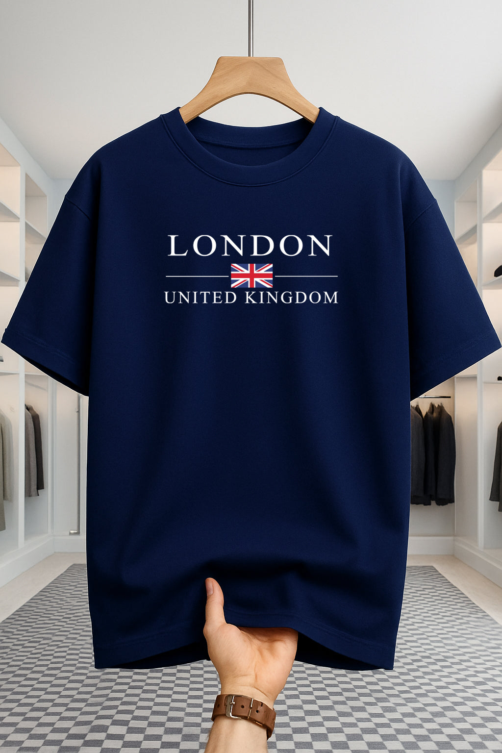 Drop Shoulder T-shirt - London UK - Navy Blue