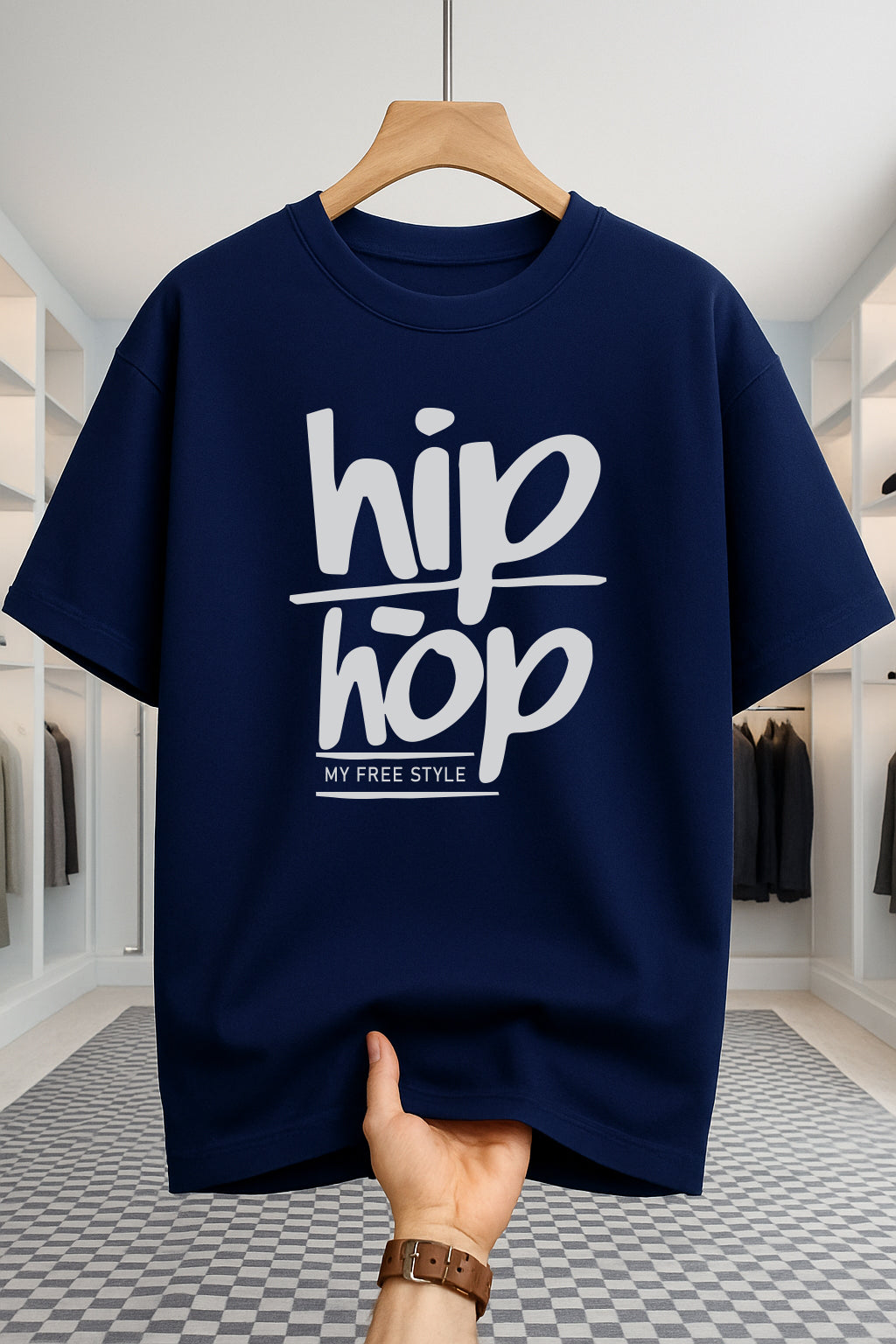 Drop Shoulder T-shirt - HipHop - Navy Blue