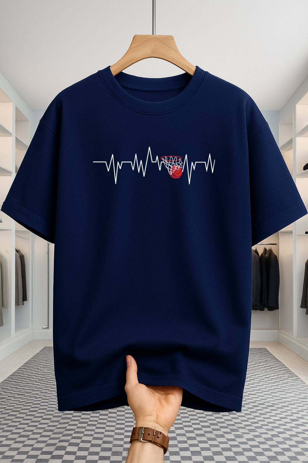 Drop Shoulder T-shirt - Heart Rate - Navy Blue