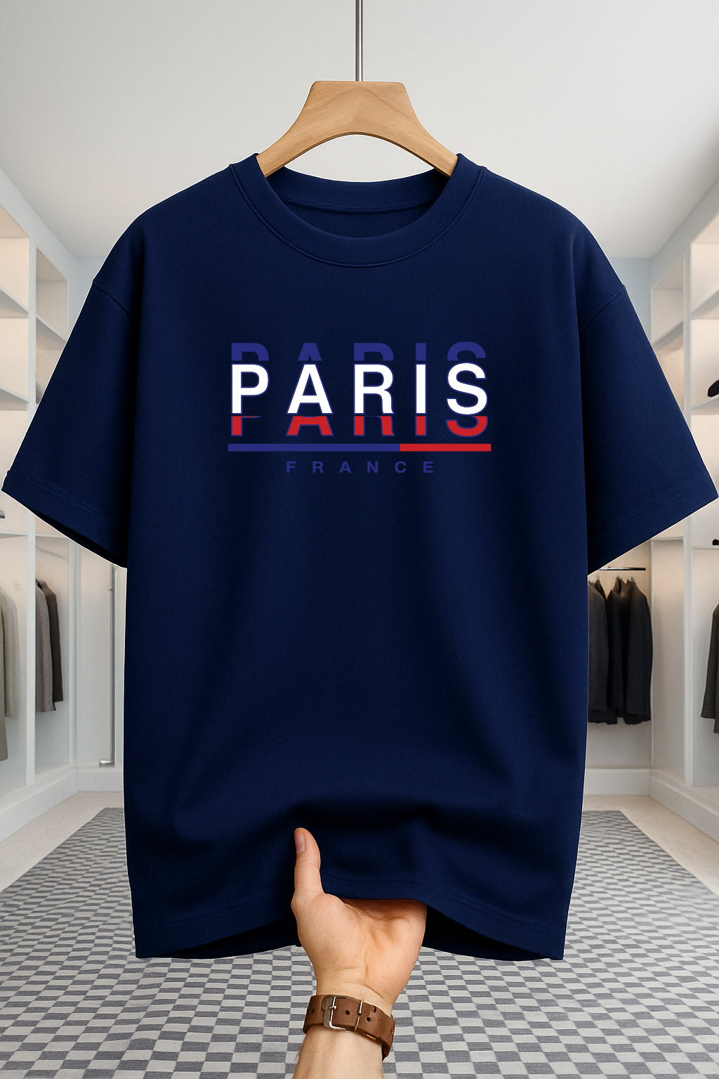 Drop Shoulder T-shirt - Paris F.R.A.N.C.E - Navy Blue