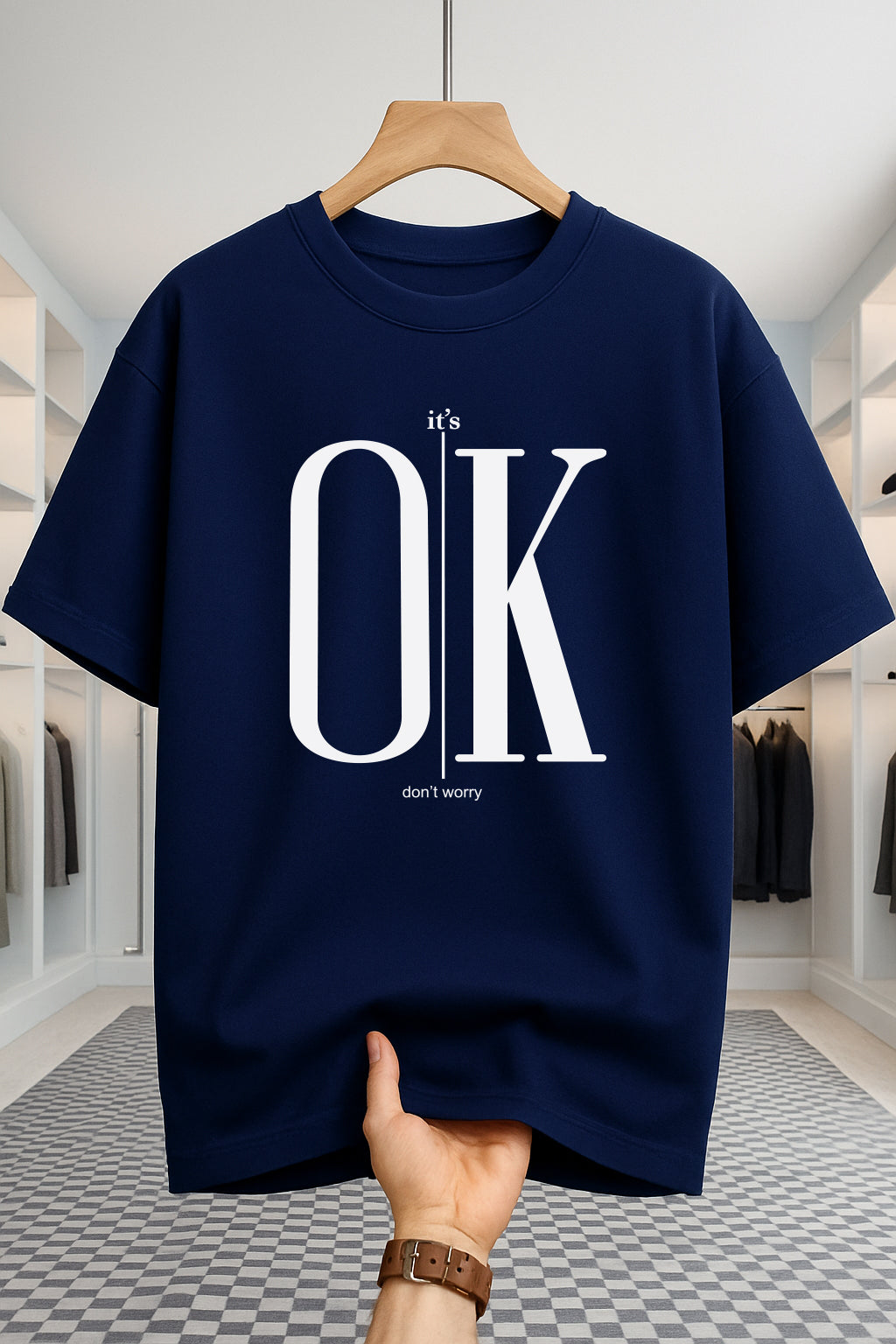Drop Shoulder T-shirt - OK - Navy Blue