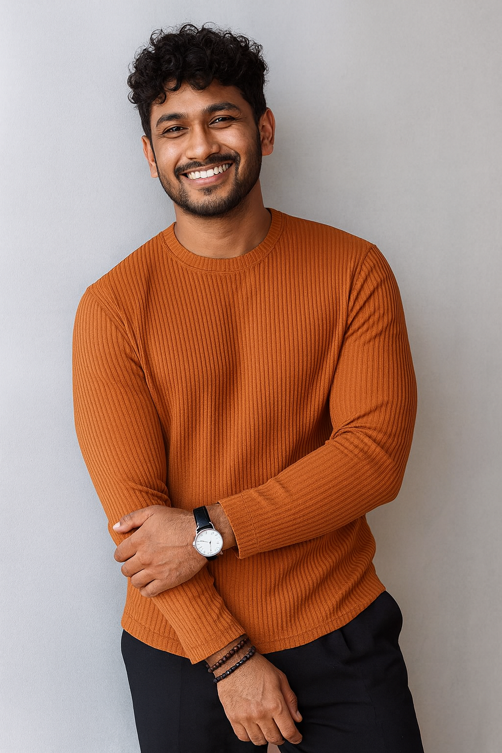 Premium RIB Cotton Full Sleeve T-shirt - Orange