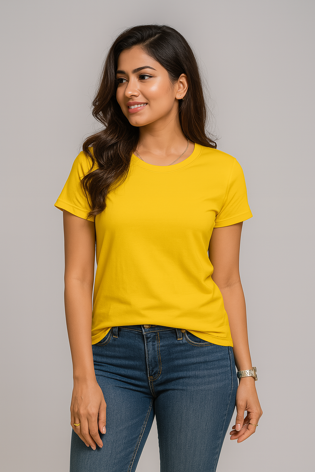 Premium Quality Solid T-shirt for Women - Yellow