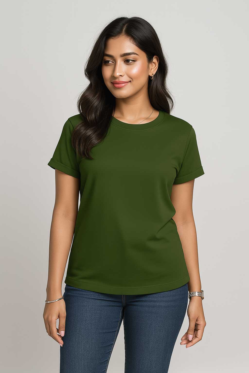 Premium Quality Solid T-shirt for Women - olive