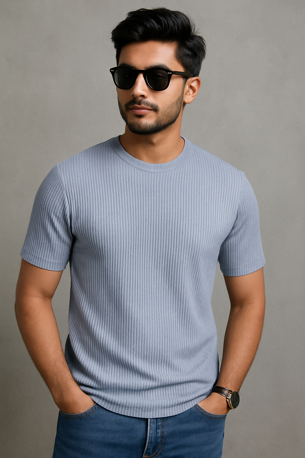 Premium Quality RIB T-shirt - Sky Blue