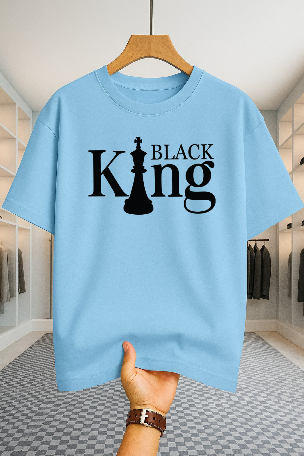 Drop Shoulder T-shirt - Black King - Sky Blue