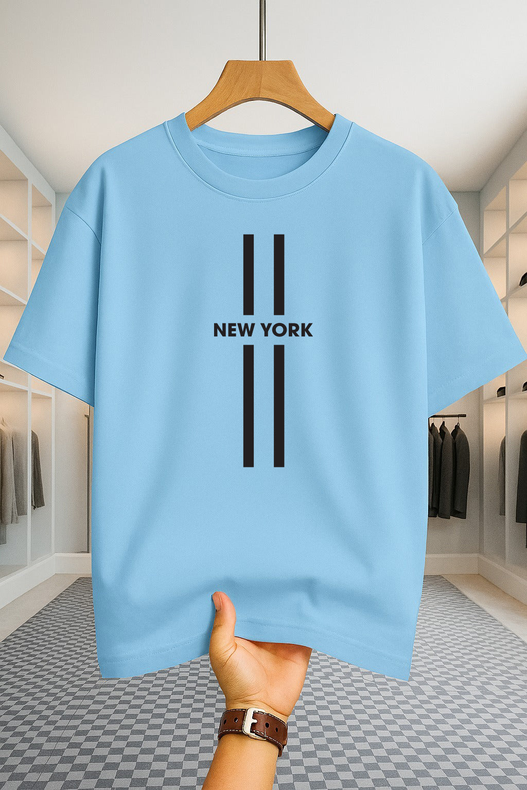 Drop Shoulder T-shirt - NewYork - Sky Blue
