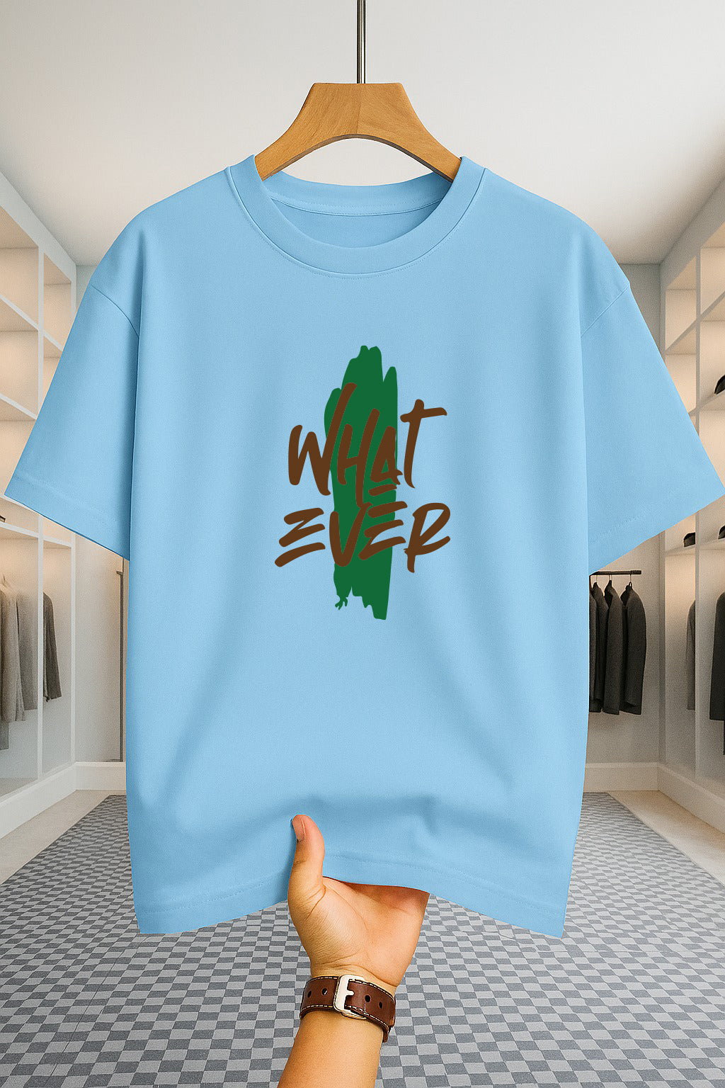 Drop Shoulder T-shirt - What Ever - Sky Blue