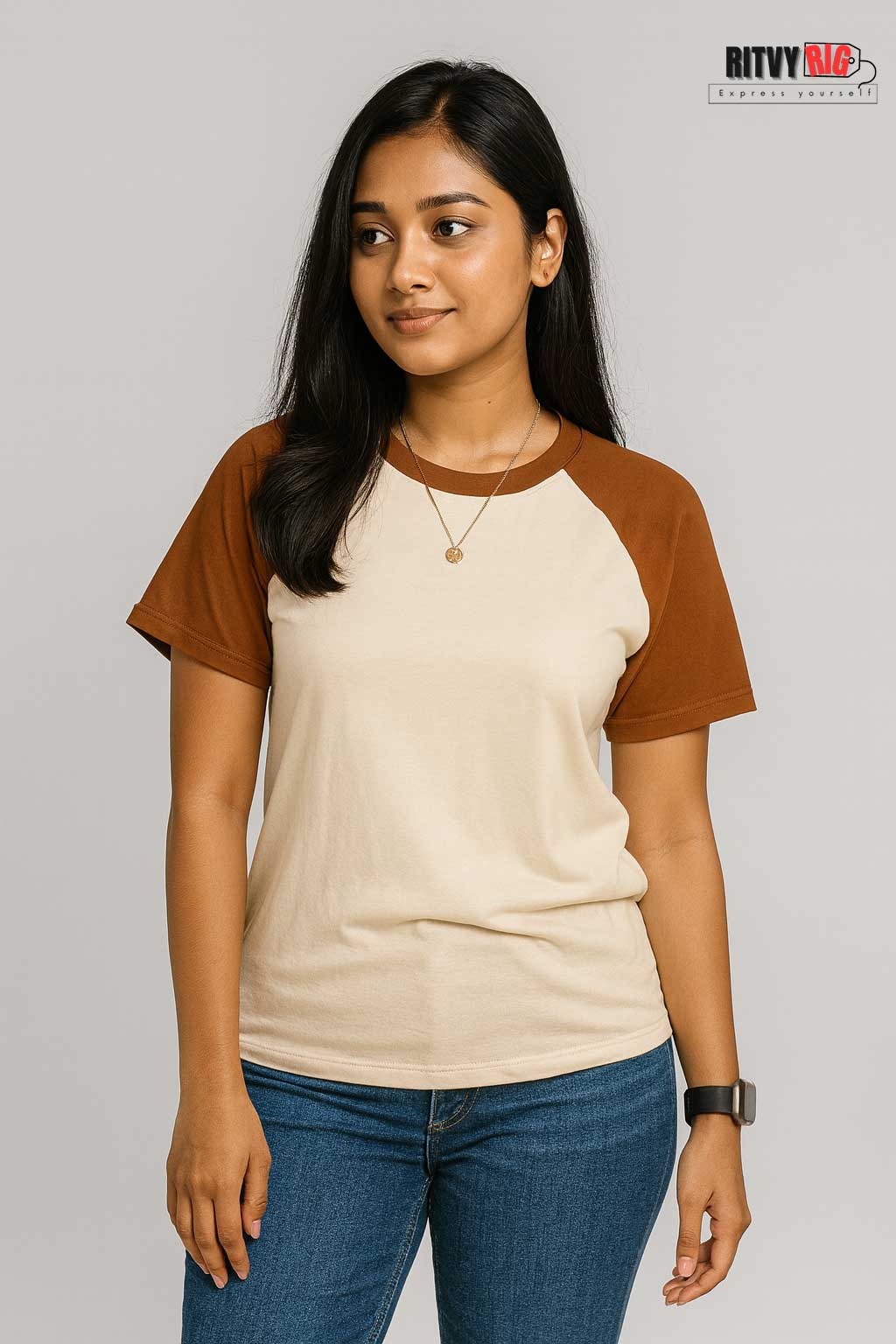 Premium Quality Raglan T-shirt for Women - Beige & Orange