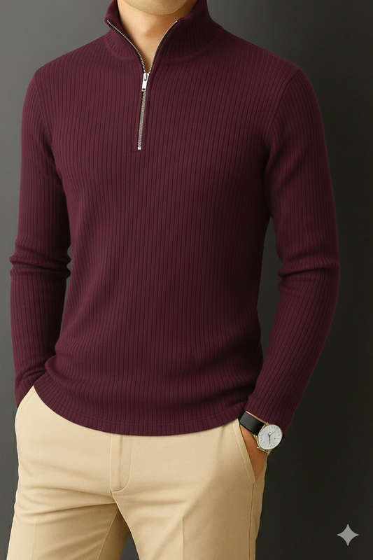 Premium Zipper RIB Cotton T-shirt -  Crater Brown