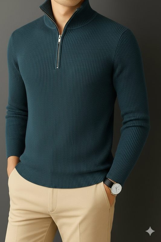 Premium Zipper RIB Cotton T-shirt - Timber Green