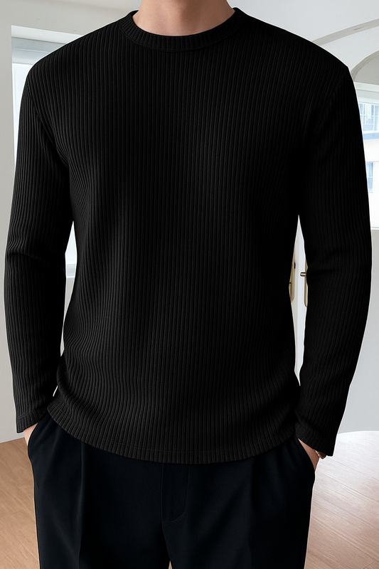 Premium RIB Cotton Full Sleeve T-shirt - Black