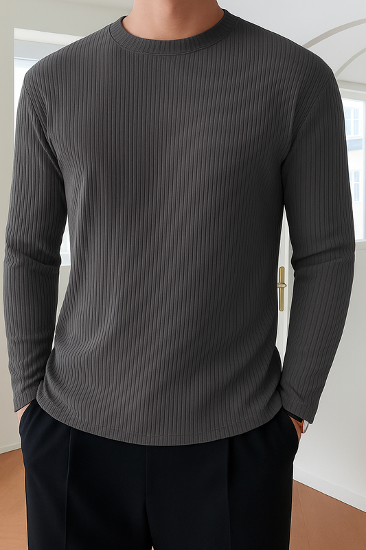 Premium RIB Cotton Full Sleeve T-shirt - Dark Grey