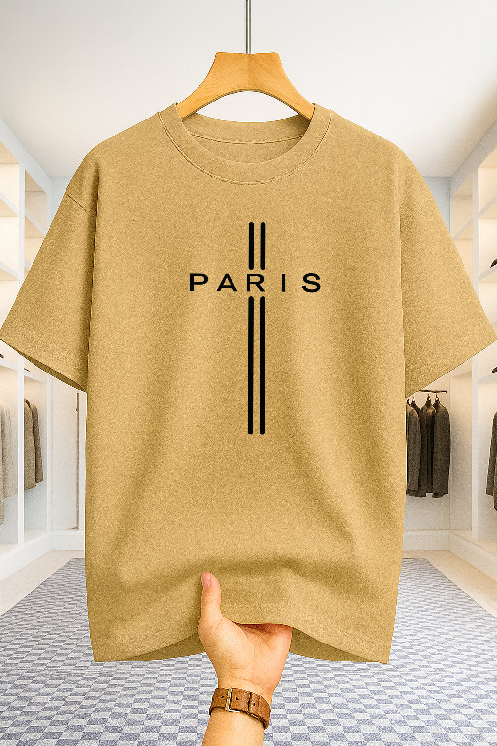 Drop Shoulder T-shirt - Paris - Beige