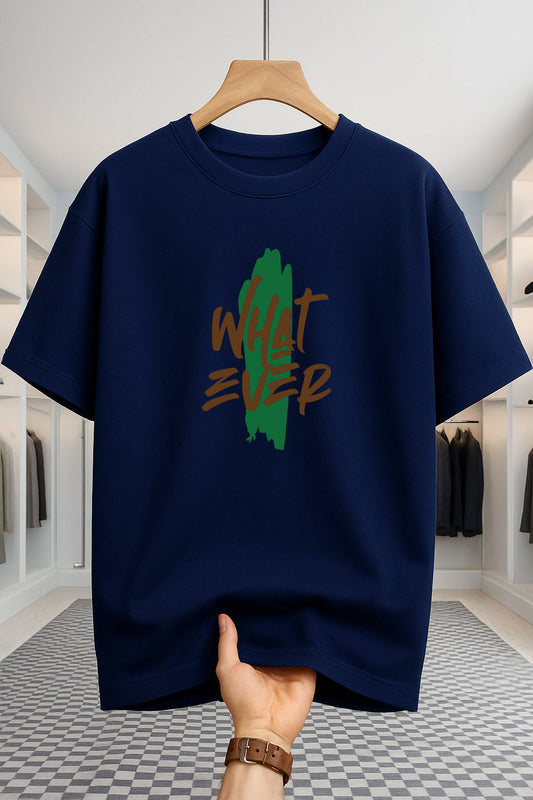 Drop Shoulder T-shirt - What Ever - Navy Blue