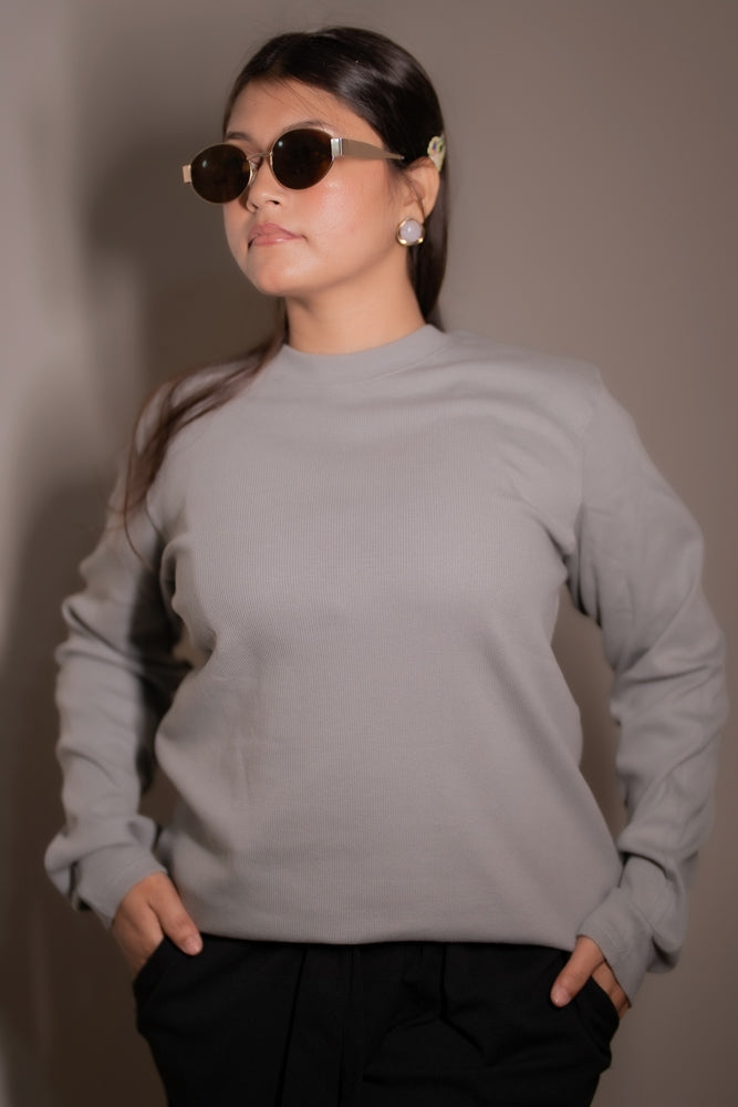 Women's  RIB Cotton Full Sleeve T-shirt - Off White