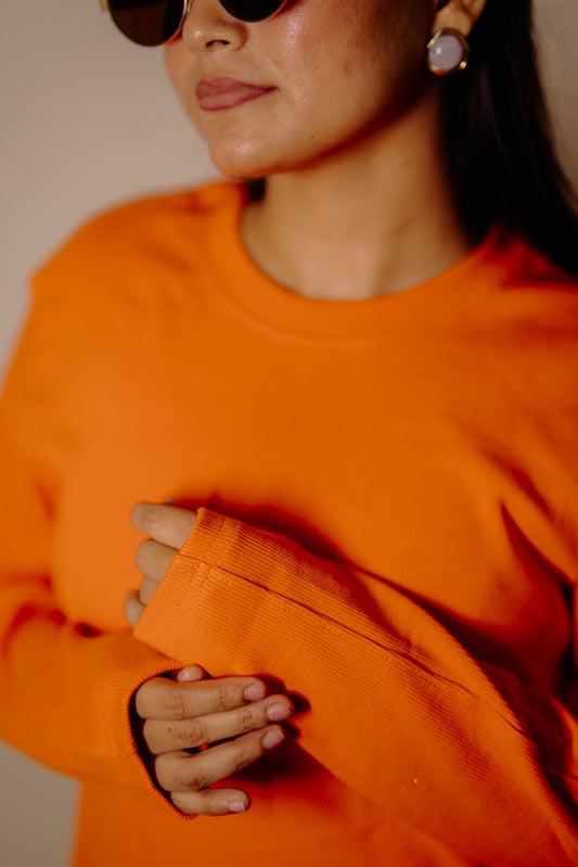 Women's  RIB Cotton Full Sleeve T-shirt - Orange