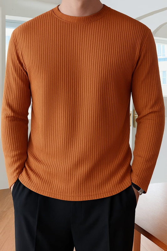 Premium RIB Cotton Full Sleeve T-shirt - Orange