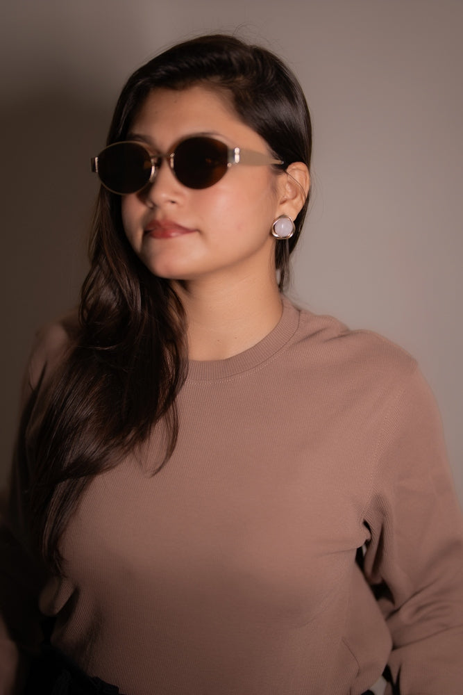 Women's  RIB Cotton Full Sleeve T-shirt - Pastel Brown